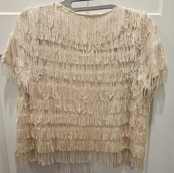 Millau Fringe Open Front Cardigan Kimono Ivory Cream Cotton Boho Festival S - Picture 4 of 9